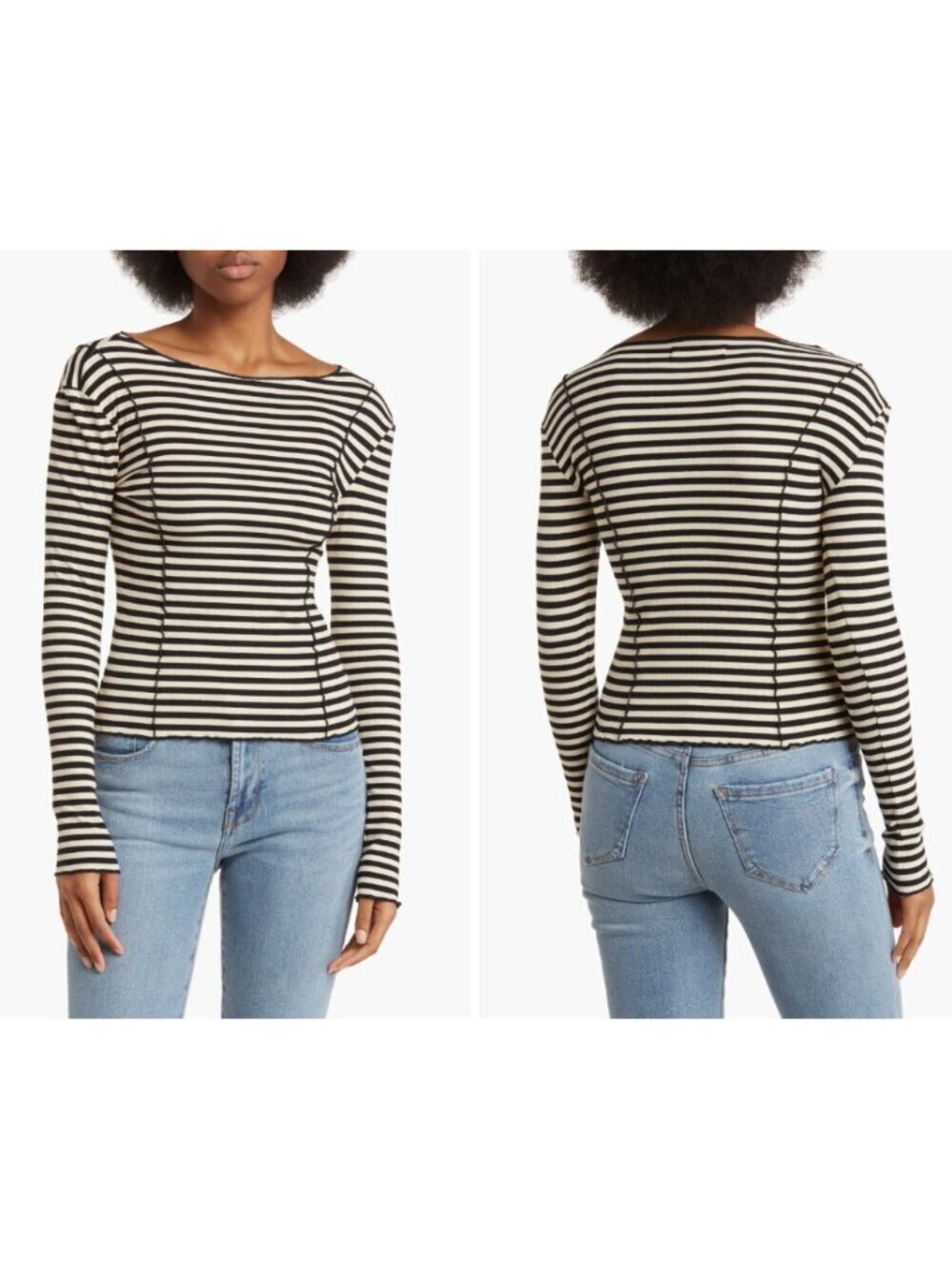 ELODIE Frilled Seam Stripe Long Sleeve Top X-Large - Picture 3 of 10